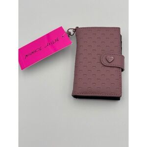 Betsey Johnson Mauve Xolileah Card Case Wallet Heart Embossed Keychain NWT